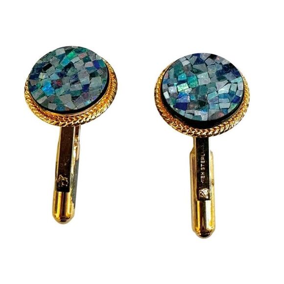 Walter E Hayward WEH Gold over Sterling blueMosaic Gemstones Cufflinks